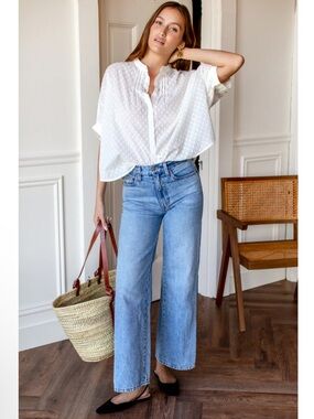 Emerson Fry MANDARIN COLLAR TOP - SALT SWISS DOT ORGANIC One Size